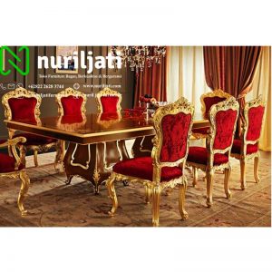 Meja Makan Jati Ukir Mewah Red Gold