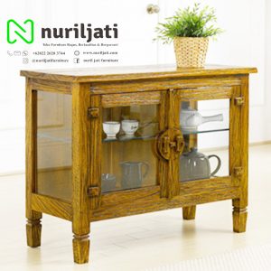 Meja Hias Panel Kaca Jati Antik