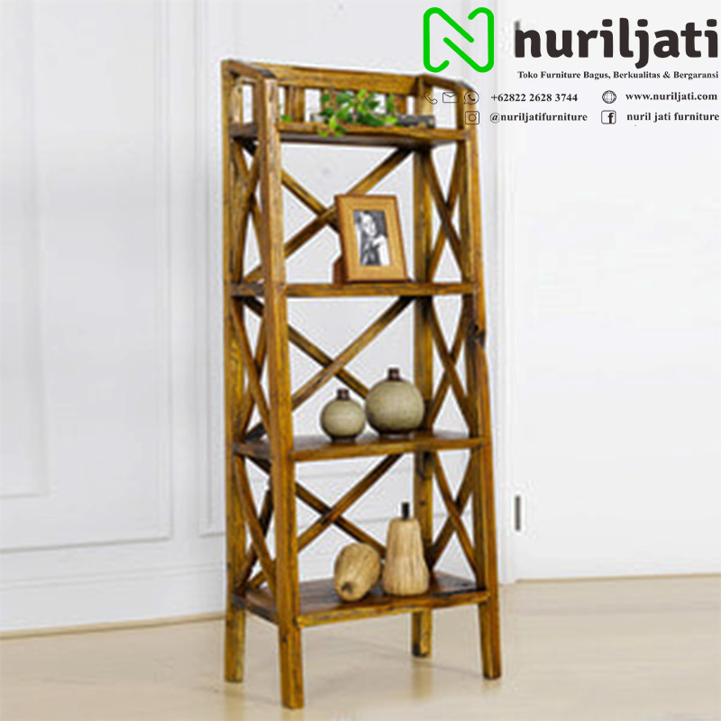 Rak Hias Miniatur Silang Antik Jati
