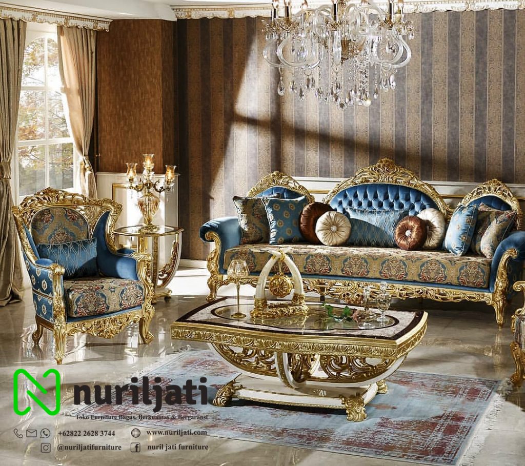 Gambar Set Sofa Tamu Ukiran Mewah Emas 071