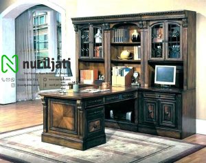 Meja Kantor Kayu Jati Kombinasi Bufet