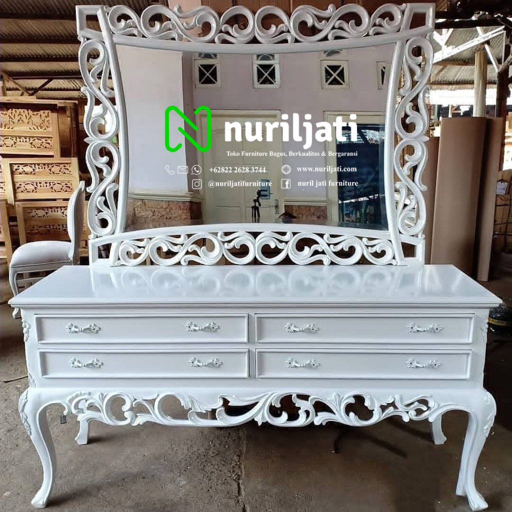 Jual Meja Rias Ukir Duco Putih 019