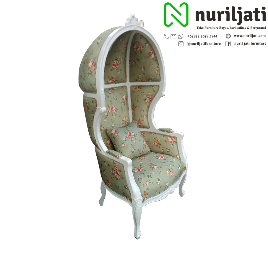 Gambar Sofa Balon Putih Kain Polyster Bunga 02