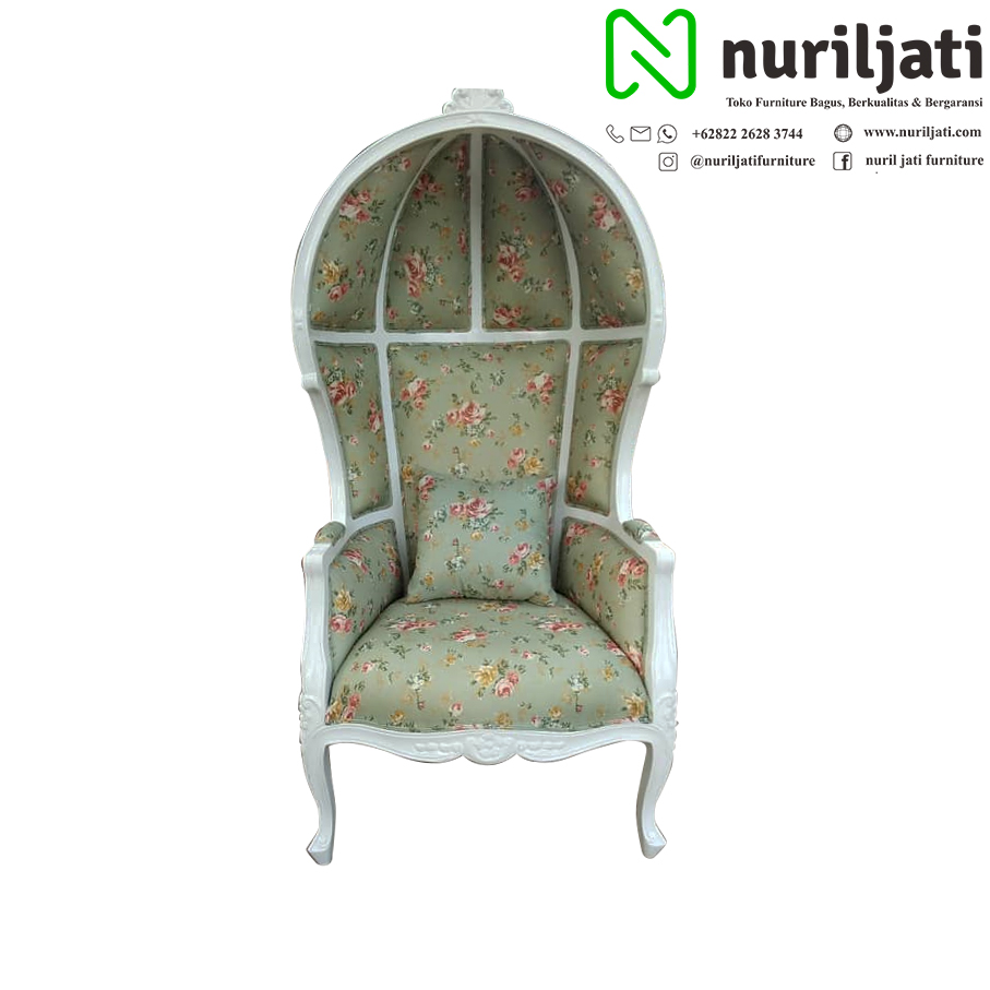 Gambar Sofa Balon Putih Kain Polyster Bunga