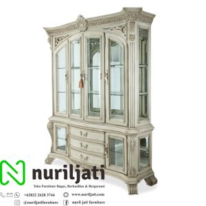 Lemari Hias Ukir Cat Duco Putih