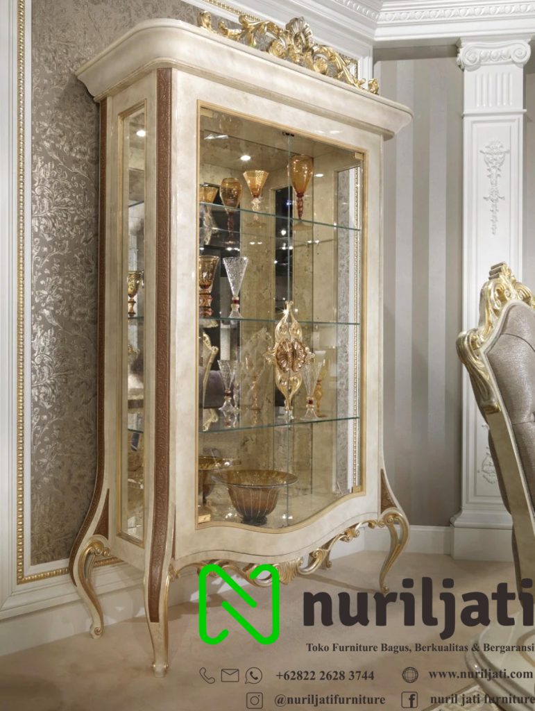Jual Lemari Hias Ukiran Duco Putih Kombinasi