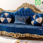 Set Sofa Tamu Mewah Kain Biru