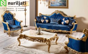 Set Sofa Tamu Mewah Kain Biru
