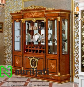 Lemari Hias Ukir Slide Kaca Terbaru