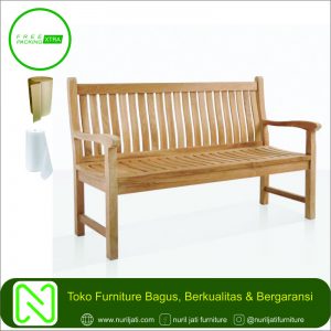 Bangku Taman Sandaran Jari-Jari Kayu Jati 3 Sit