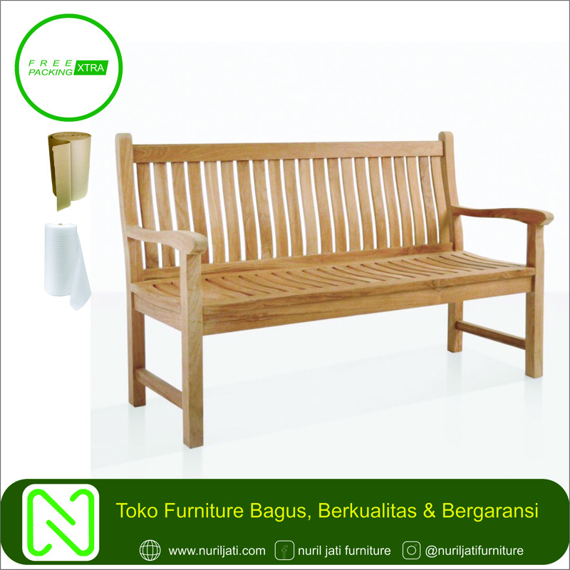 Jual Bangku Taman Sandaran Jari-Jari Kayu Jati 3 Sit