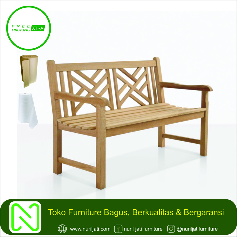 Jual Bangku Taman Sandaran Silang 2 Sit Kayu Jati
