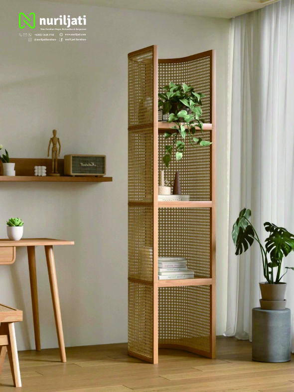 Rak Buku Rattan Kayu Minimalis Murah 2-