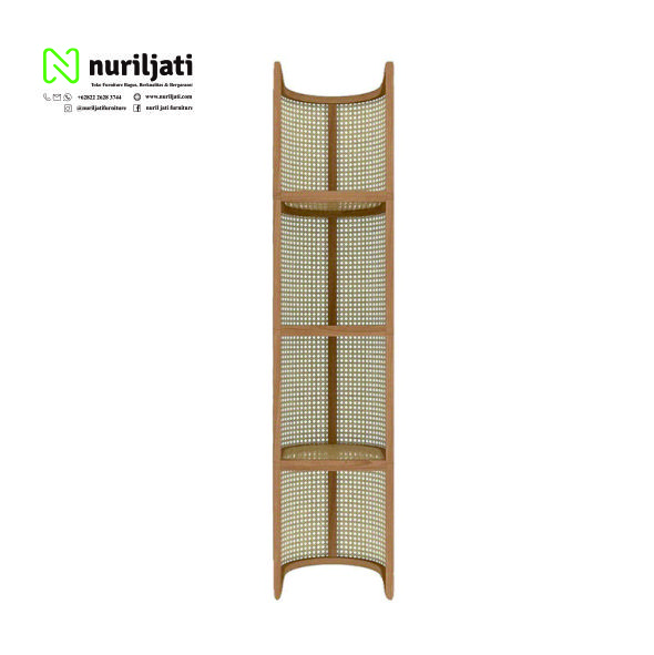 Rak Buku Rattan Kayu Minimalis Murah 3-