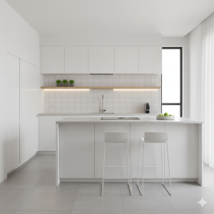 Dekorasi Dapur Minimalis dengan Lemari Putih Bersih