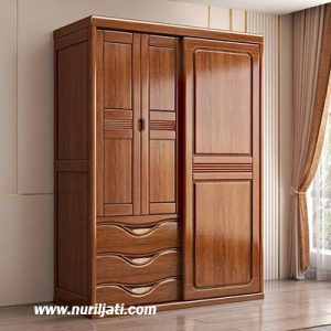 Almari Minimalis 3 Pintu Kayu Jati