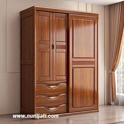 Almari Minimalis 3 Pintu Kayu Jati
