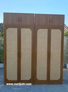 Almari Minimalis 4 Pintu Rotan Jati
