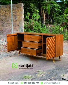 Buffet Kayu Jati Minimalis Scandavia Kaki Miring
