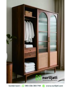 Lemari Pakaian Rotan Kayu Solid Modern