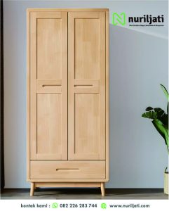Lemari Pakaian Kayu Solid Karet Portable
