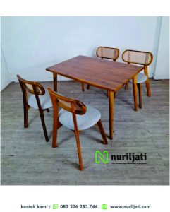 Meja Makan Rotan Kayu Jati Minimalis Elegan