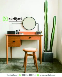 Meja Rias Aesthetic Kayu Laci Bulat Solid